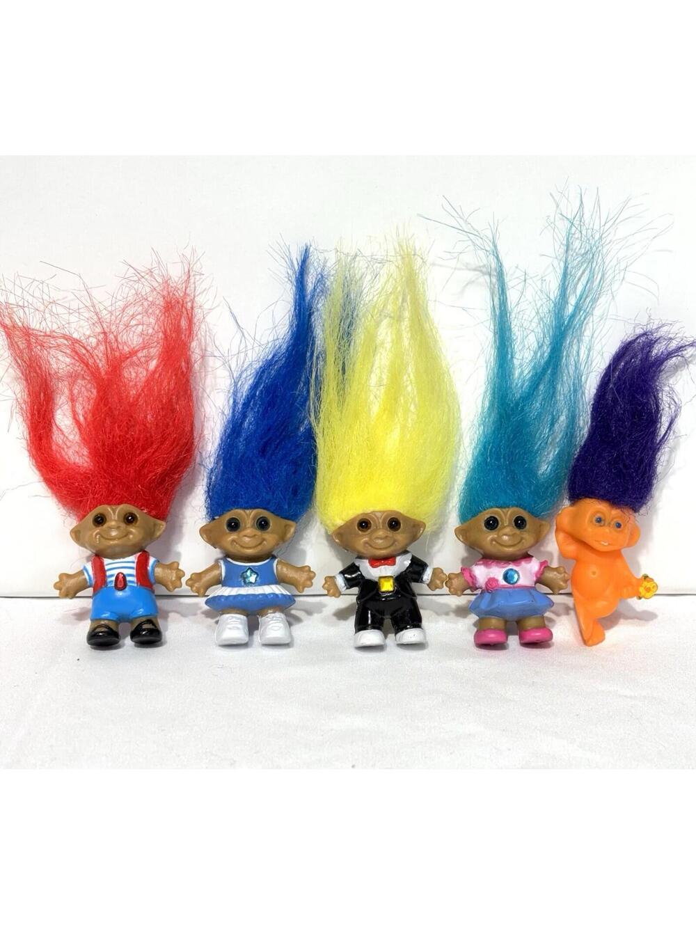 90s Vintage ACE Novelty Troll Doll Lot 5 Mini Figures Neon Hair